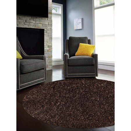 MICASA Hand Tufted Shag Polyester 8 x 8 ft. Round Solid Area RugBeige & Brown MI1793074